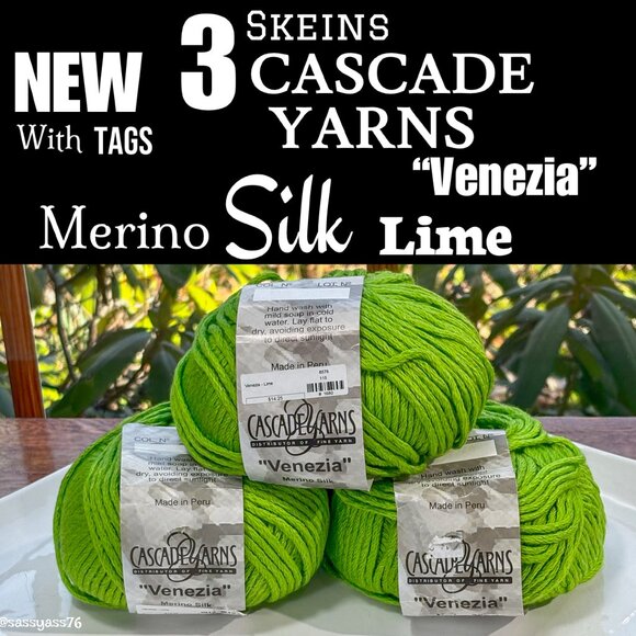 Cascade Yarns Other - 🆕NWT▪️CASCADE YARNS▪️VENEZIA 3 Skeins Merino Silk LIME Yarn